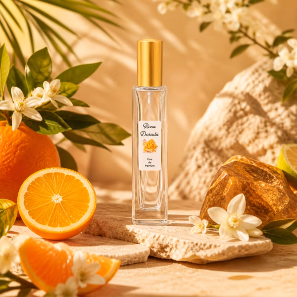 Perfume equivalente a Carolina Herrera para mujer con frasco Rosa Dorada dorado