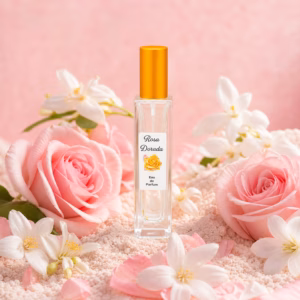 Perfume equivalente a Narciso Poudre para mujer con frasco Rosa Dorada dorado