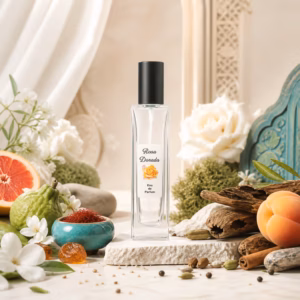 Perfume equivalente a Arabe Libano amaderado unisex con frasco Rosa Dorada negro
