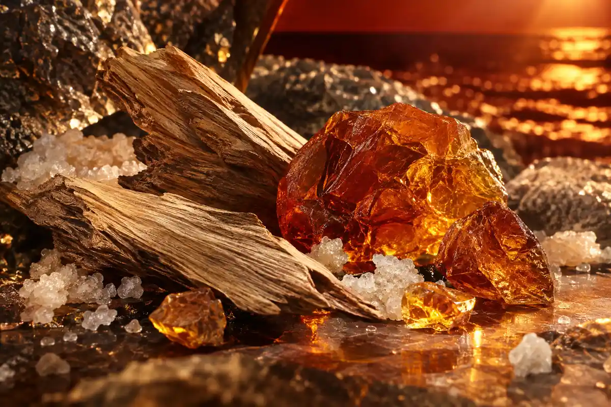 Amberwood y acorde de ámbar gris, corazón del perfume equivalente a Baccarat Rouge