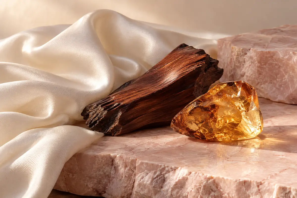 Almizcle, caoba y ámbar, fondo del perfume equivalente a Bright Crystal