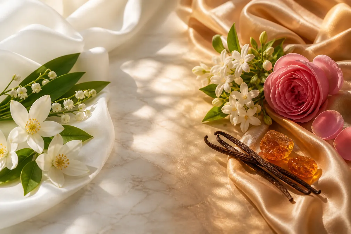Flores blancas para el día y rosa, vainilla y ámbar para la noche en un perfume floral femenino