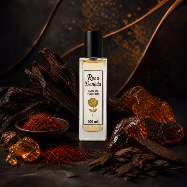 Notas de fondo del perfume equivalente a Amber Aoud Roja Parfums: oud, ámbar, azafrán, sándalo, almizcle y pachulí