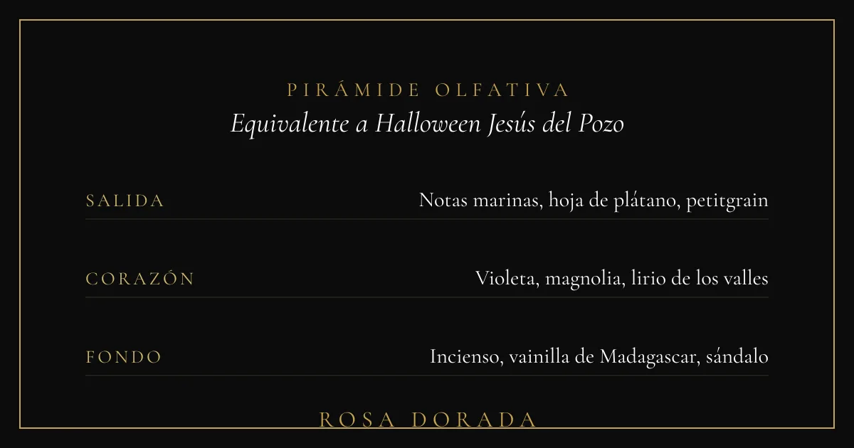 Perfume Equivalente a Halloween Jesús del Pozo Mujer: Guía Completa Código 113 2 Pirámide olfativa equivalente a Halloween Jesús del Pozo