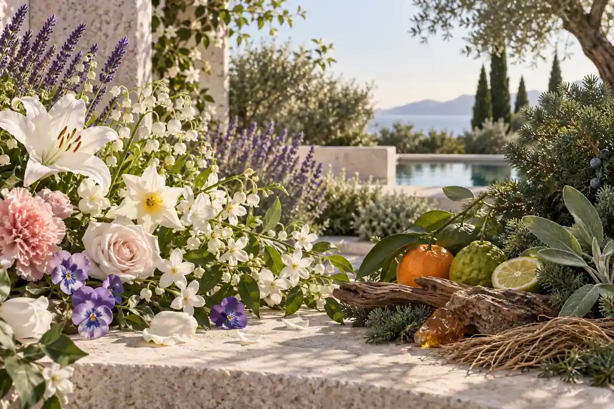 Lavanda, salvia, cítricos, flores blancas, violeta, sándalo y vetiver de equivalencias Eternity