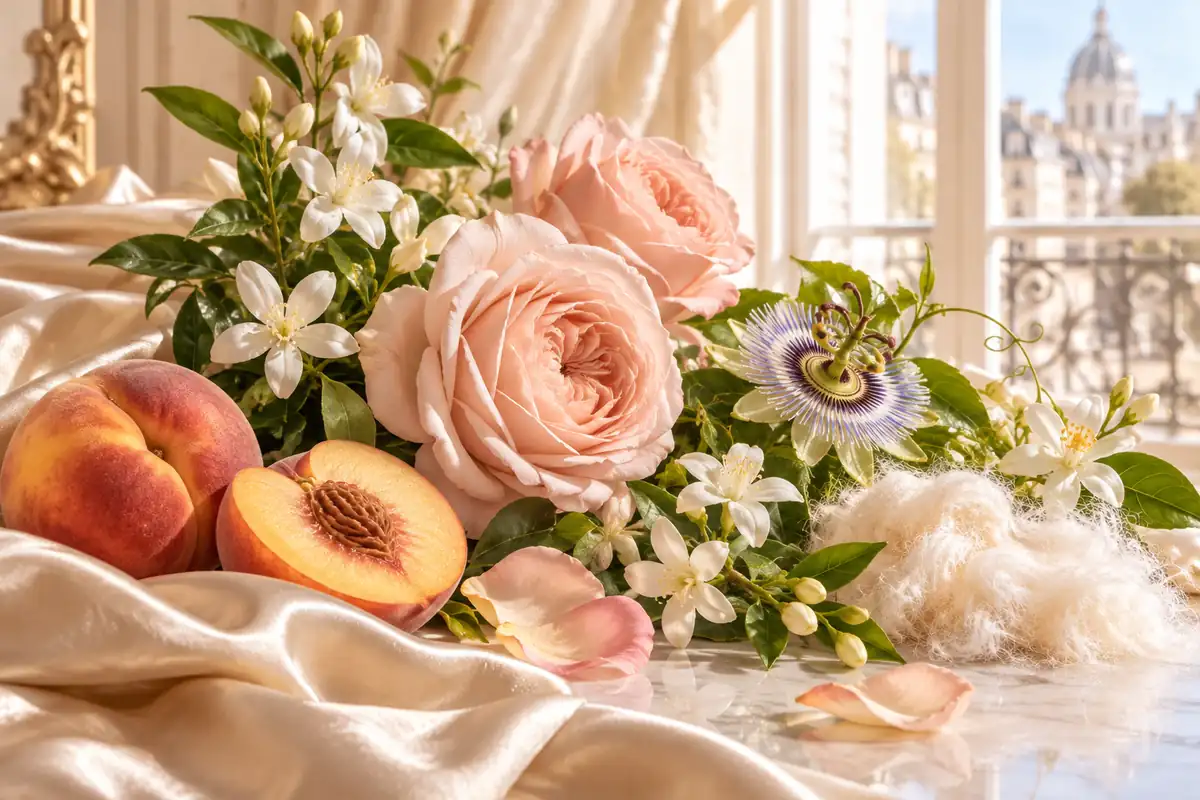 Melocotón, rosa, jazmín, flor de azahar y almizcle de perfumes similares a Lancôme