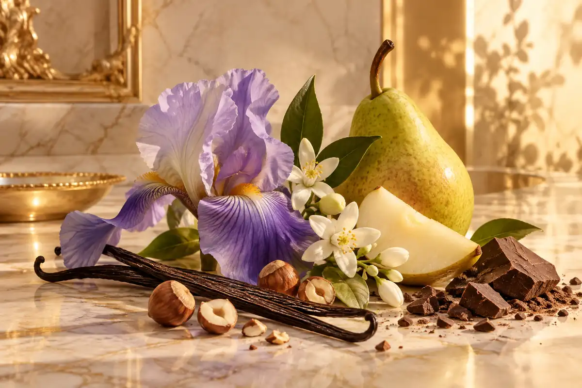 Iris, pera, flor de azahar, vainilla y cacao de perfumes similares a Lancôme