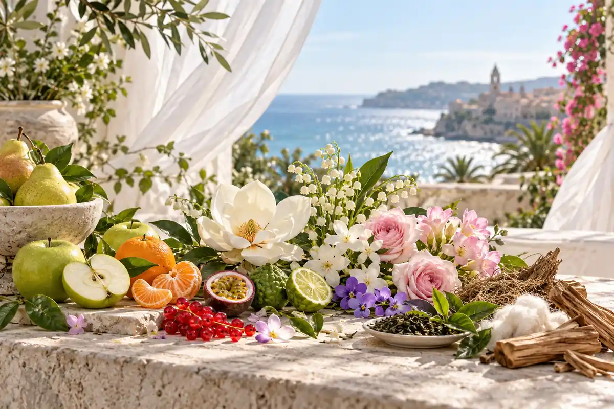Pera, manzana, mandarina, maracuyá, magnolia, muguete, rosa, violeta y té verde de equivalencias Aire