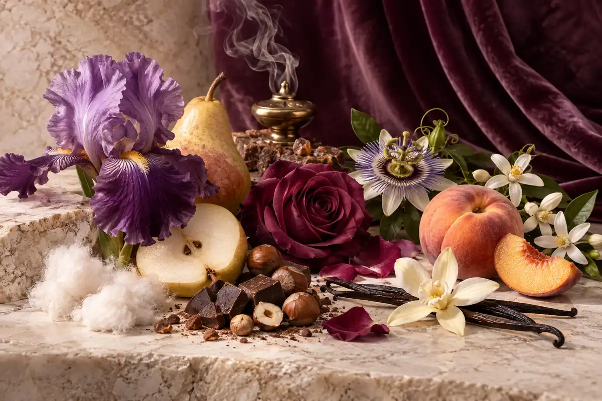 Guía visual de perfumes similares a Lancôme por estilos gourmand, florales y frescos