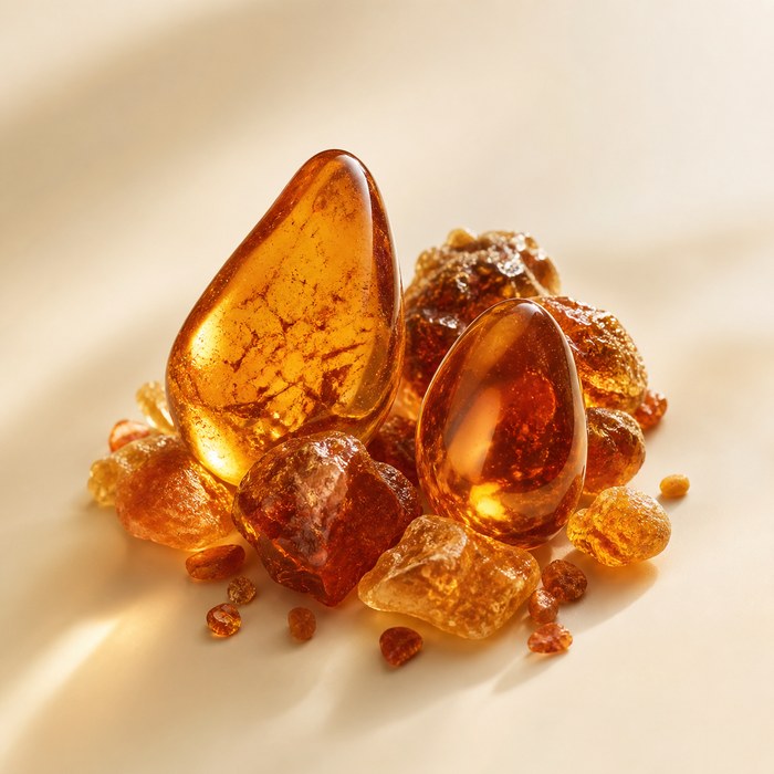Resina de ámbar dorada para perfumes cálidos