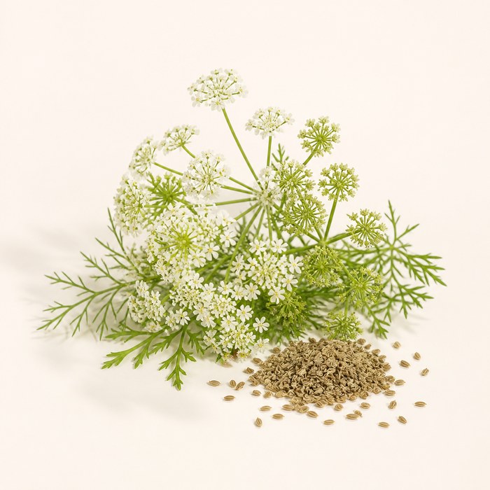 Flores blancas y semillas de anís verde para perfumes aromáticos