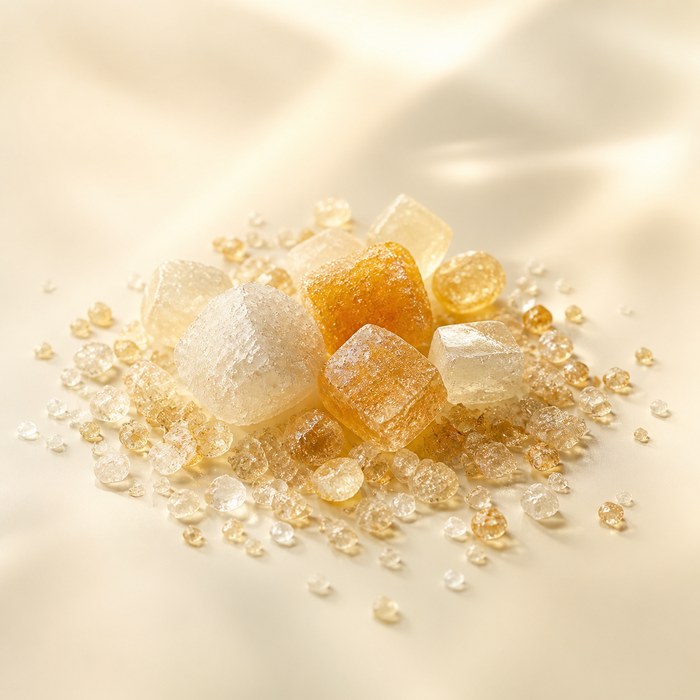 Cristales blancos y dorados de azúcar para perfumes dulces
