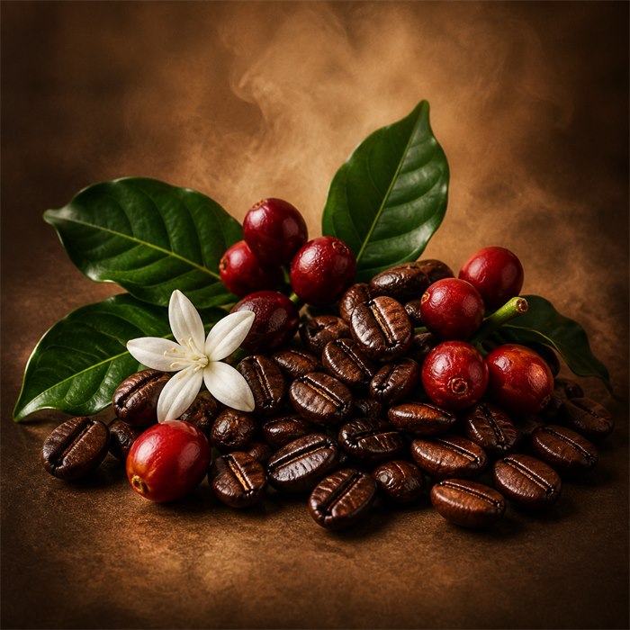 Selección de perfumes con café
