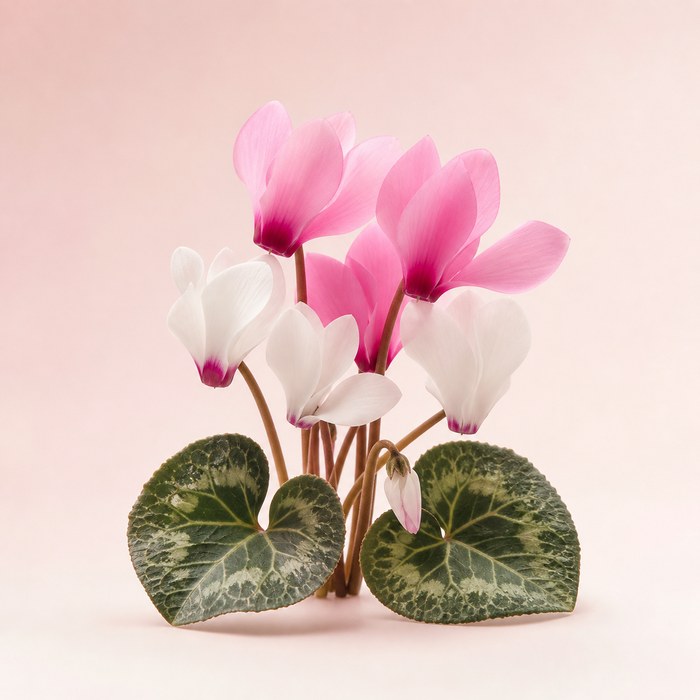 Flores de ciclamen rosas y blancas para perfumes