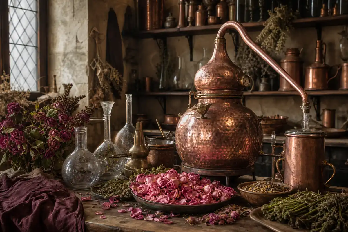 Viaja a Través de la Historia de los Perfumes: Un Recorrido por el Arte de la Fragancia 3 Destilación con alambique en la historia de los perfumes
