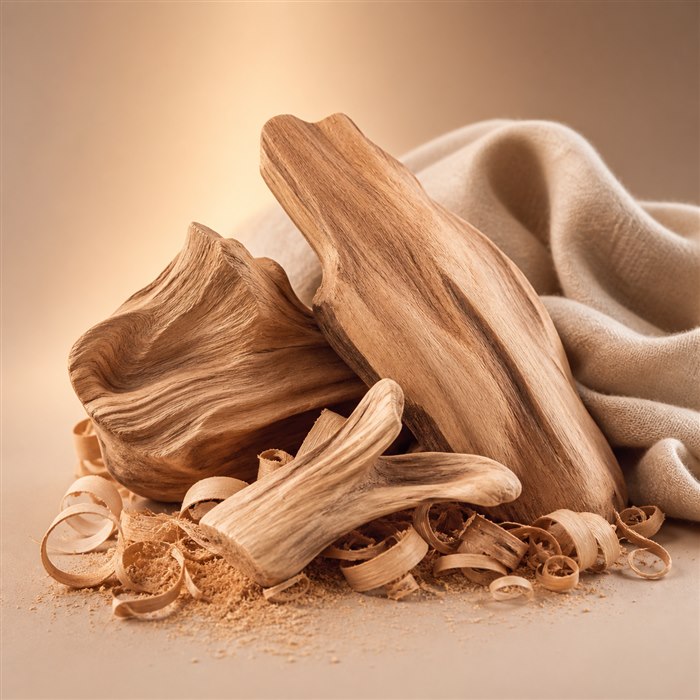 Madera de cachemira y virutas sobre tejido suave