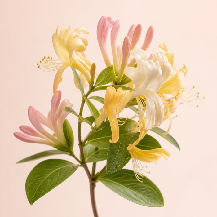 Flores crema amarillas y rosas de madreselva para perfumes