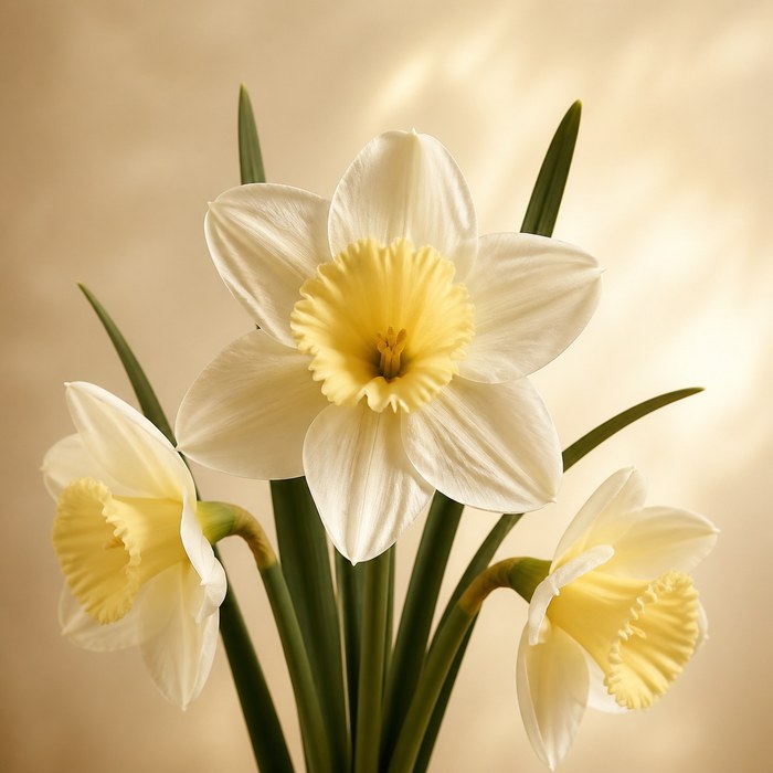 Flores blancas y amarillas de narciso para perfumes florales