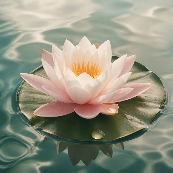 Flor blanca y rosa de nenúfar flotando sobre el agua
