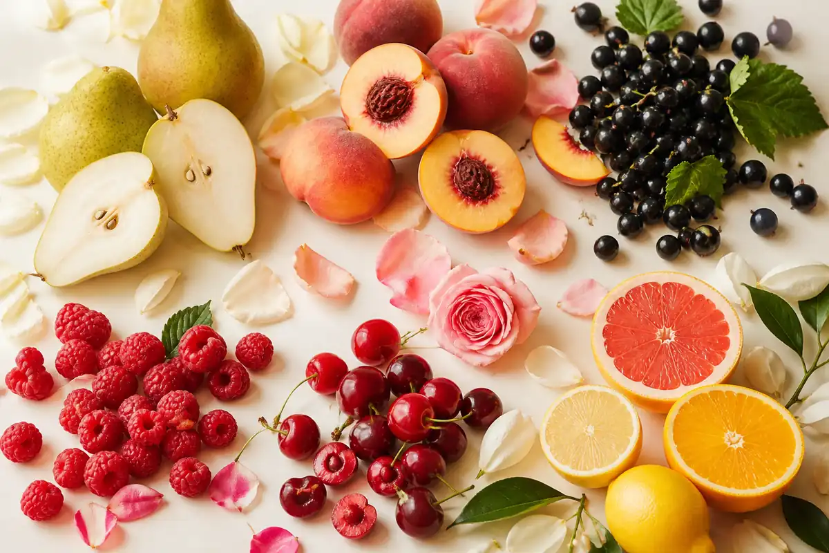 Mejores perfumes frutales de mujer: 6 equivalencias 2 Notas de perfumes afrutados de mujer con pera, melocotón, grosella, frutos rojos, cereza y cítricos