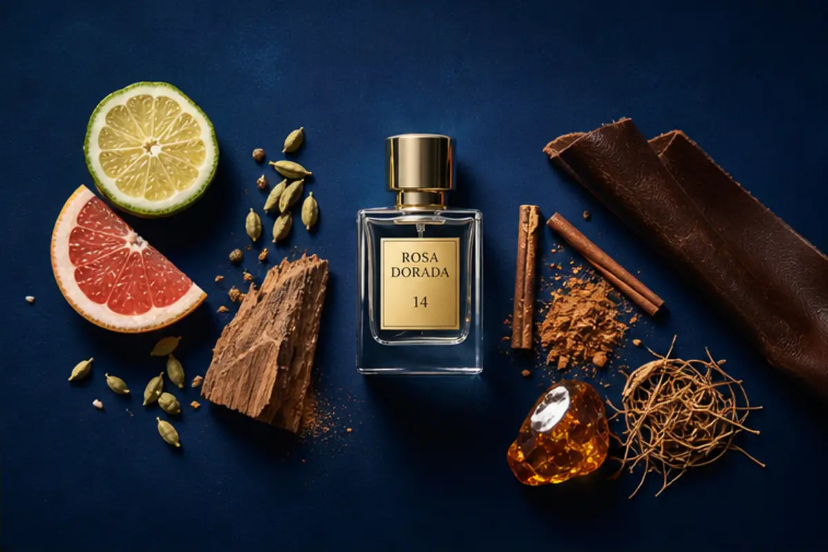 Bergamota, pomelo, cardamomo, cedro, canela, cuero y vetiver del equivalente a CH Men Sport