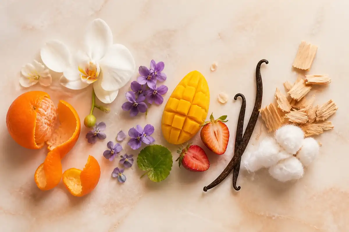 Perfume Equivalente a Yara de Lattafa: Guía Completa 2026 2 Notas del perfume equivalente a Yara con orquídea, heliotropo, tangerina, frutas tropicales, vainilla, almizcle y sándalo