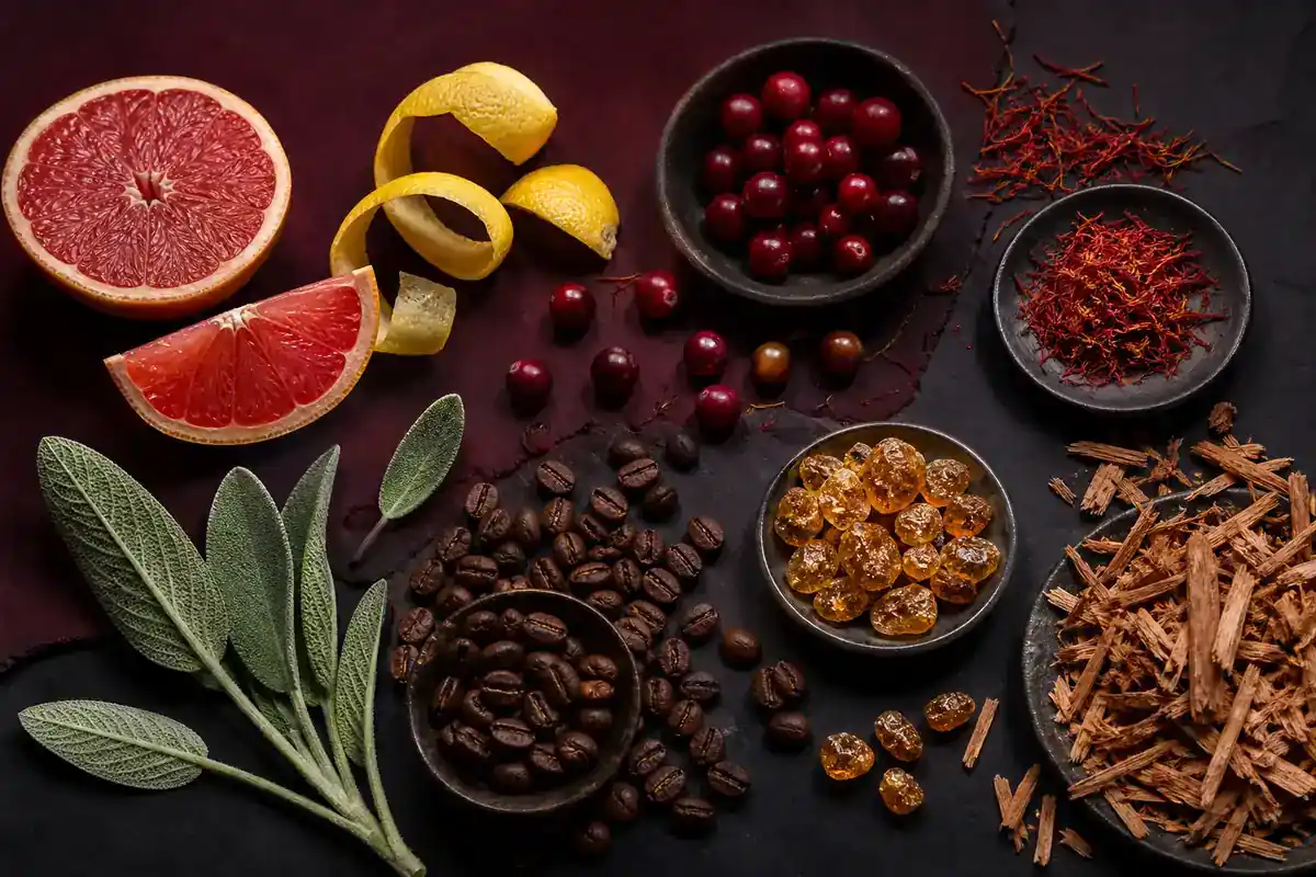 Notas del perfume equivalente a Polo Red con arándano, toronja, limón, azafrán, salvia, café, ámbar y maderas