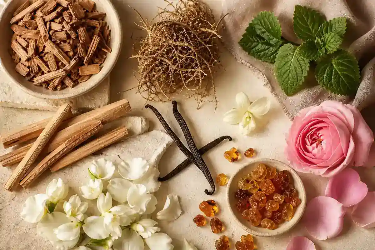 Cedro, sándalo, vetiver, pachulí, vainilla, ámbar y flores en perfumes amaderados de mujer