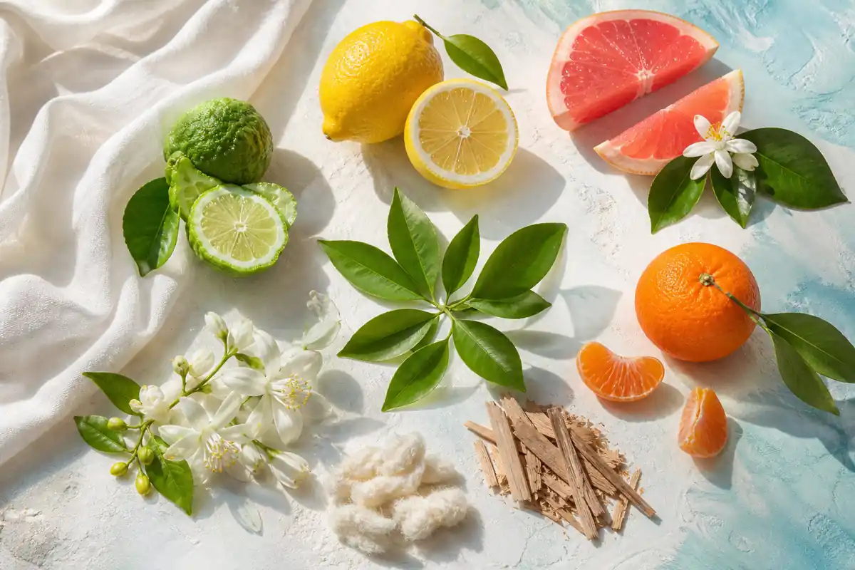 Bergamota, limón, pomelo, mandarina y neroli en perfumes cítricos equivalentes