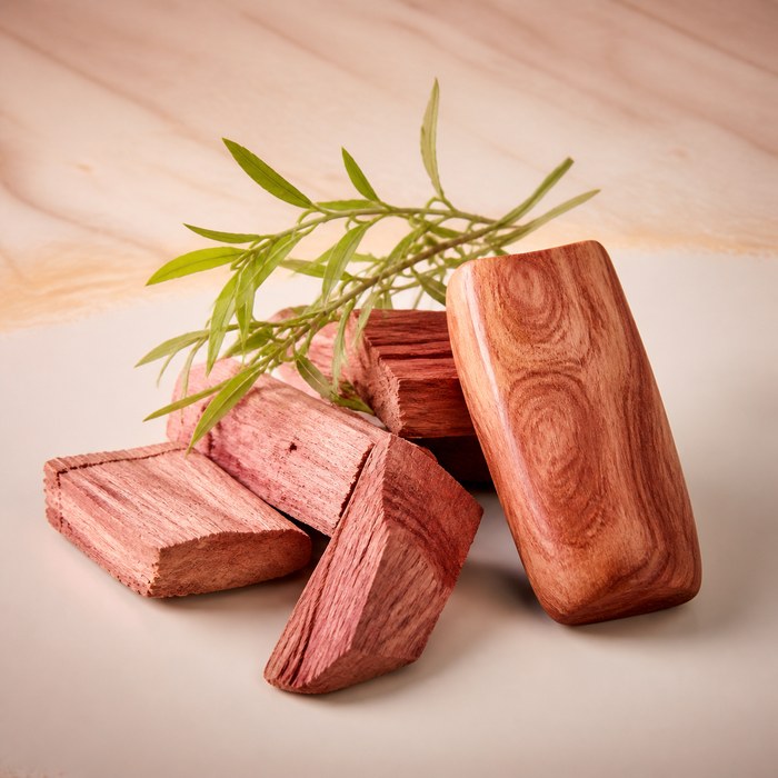 Madera rosada de palo de rosa con hojas para perfumes