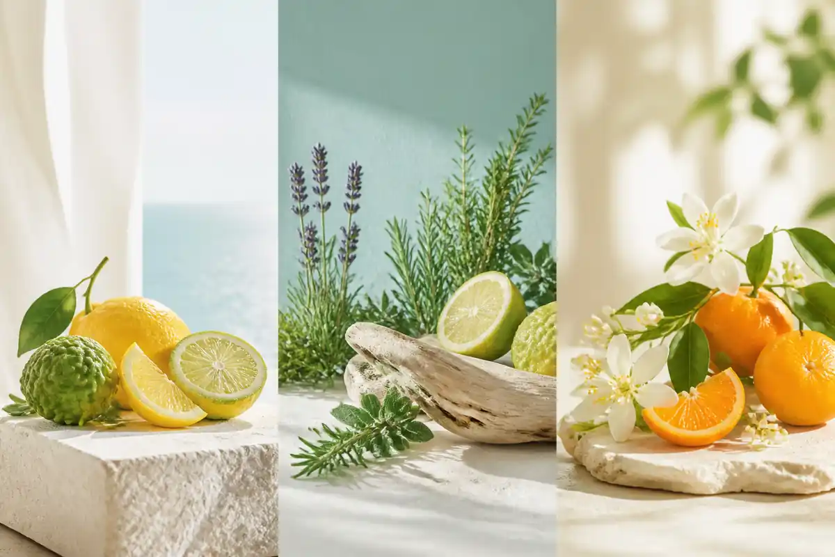 Perfiles frescos, acuáticos, aromáticos y amaderados de perfumes cítricos equivalentes