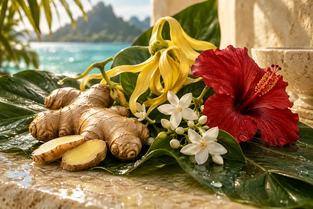 Perfume equivalente a Virgin Island Water Creed – 205 3 Jengibre, ylang-ylang, jazmín e hibisco del corazón de la referencia 205