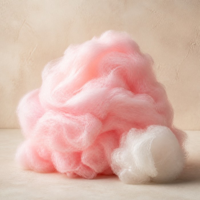 Algodón de azúcar rosa y blanco de textura esponjosa