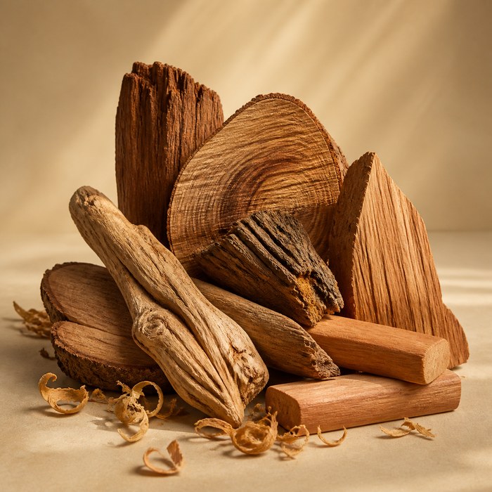 Selección de maderas aromáticas de distintos tonos