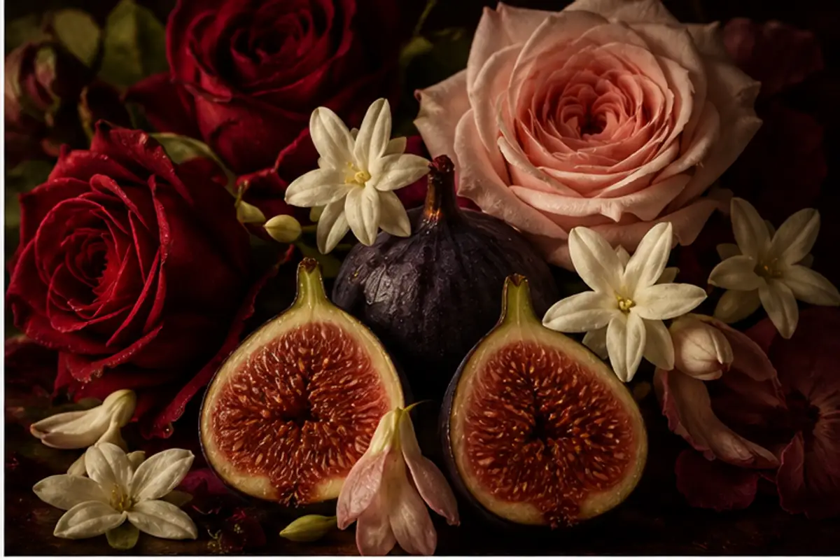 Rosa, higo y jazmín del perfume equivalente a Amber Aoud