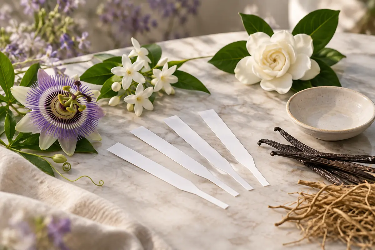 Tiras olfativas para probar el perfume equivalente a Hypnose Lancôme antes de elegir formato