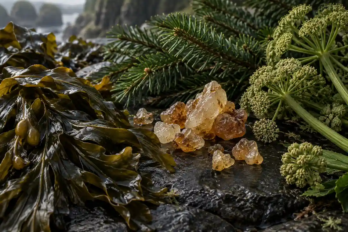 Algas, styrax, abeto balsámico y angélica del perfume equivalente a Oud Minerale