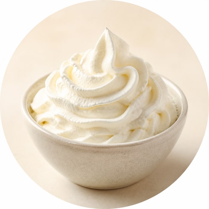 Crema batida blanca y aireada en un cuenco de cerámica