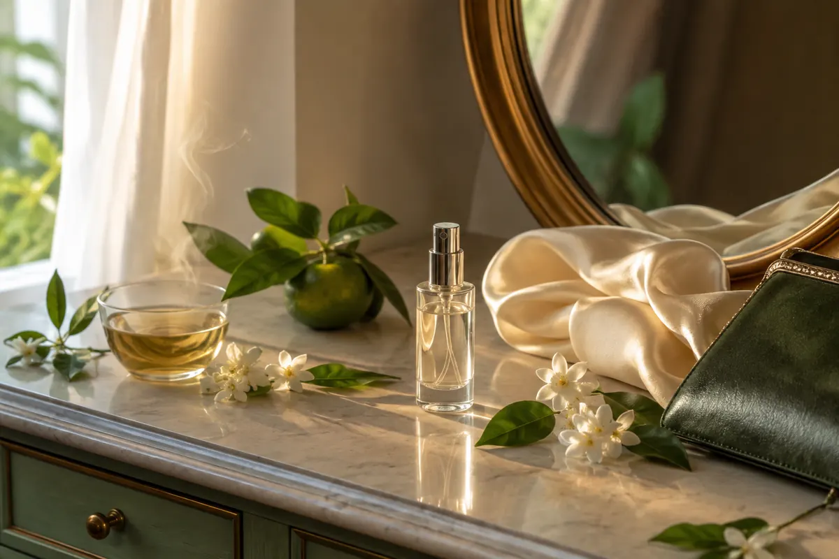 Perfume verde floral y avainillado para usar del día a la tarde