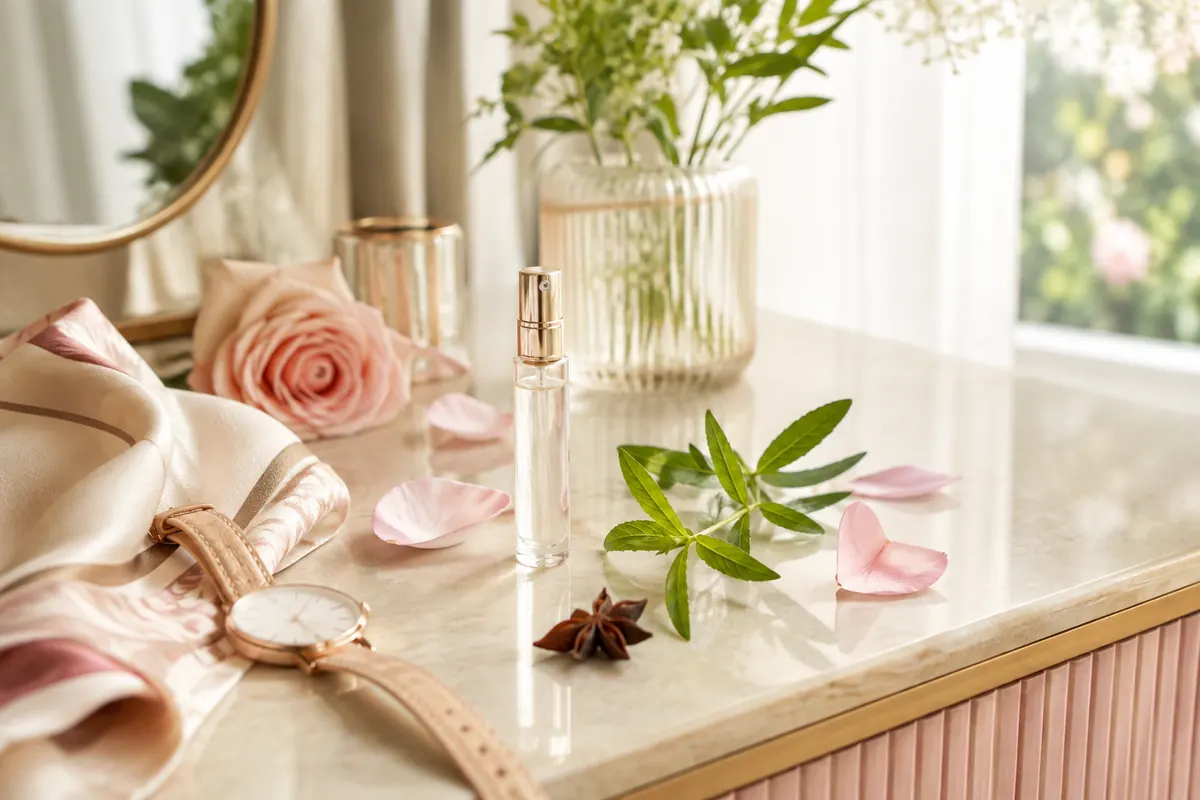 Perfume floral de rosa y anís estrellado para usar del día a la tarde