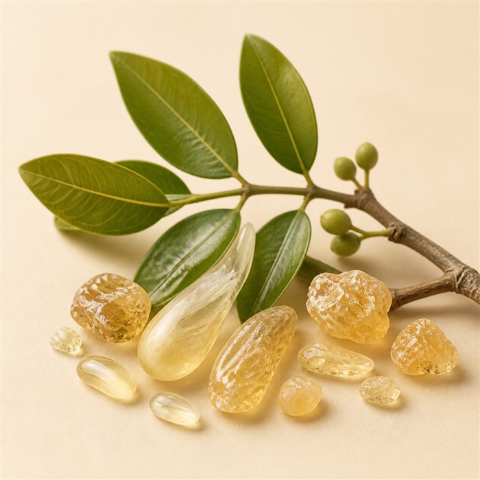 Resina natural de elemí con hojas verdes