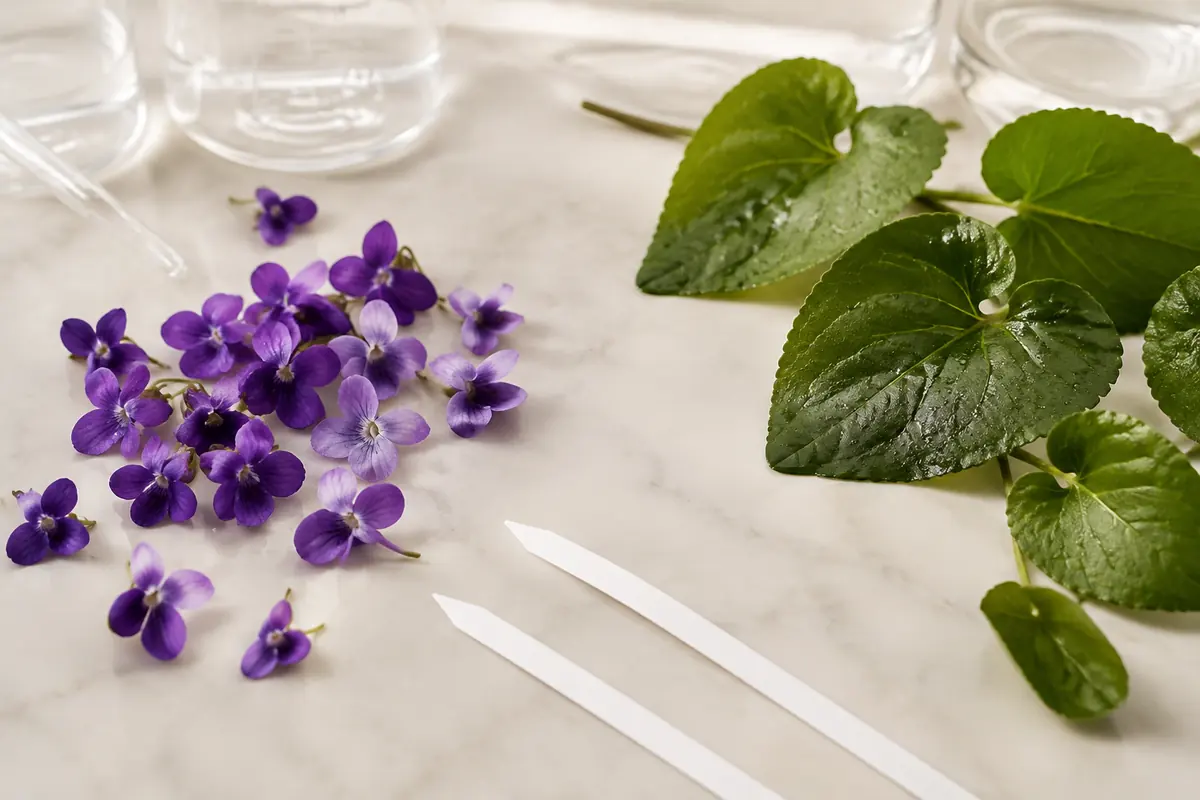 Flor y hoja de violeta para distinguir sus facetas olfativas