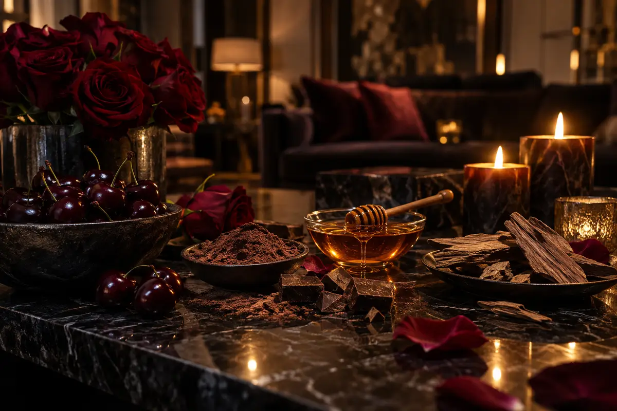 Escena nocturna ambarada para el perfume equivalente a Invite Only Amber 23