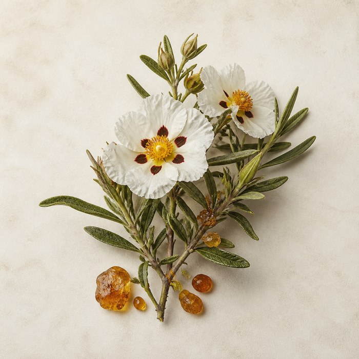 Flores y ramas de jara con resina de ládano