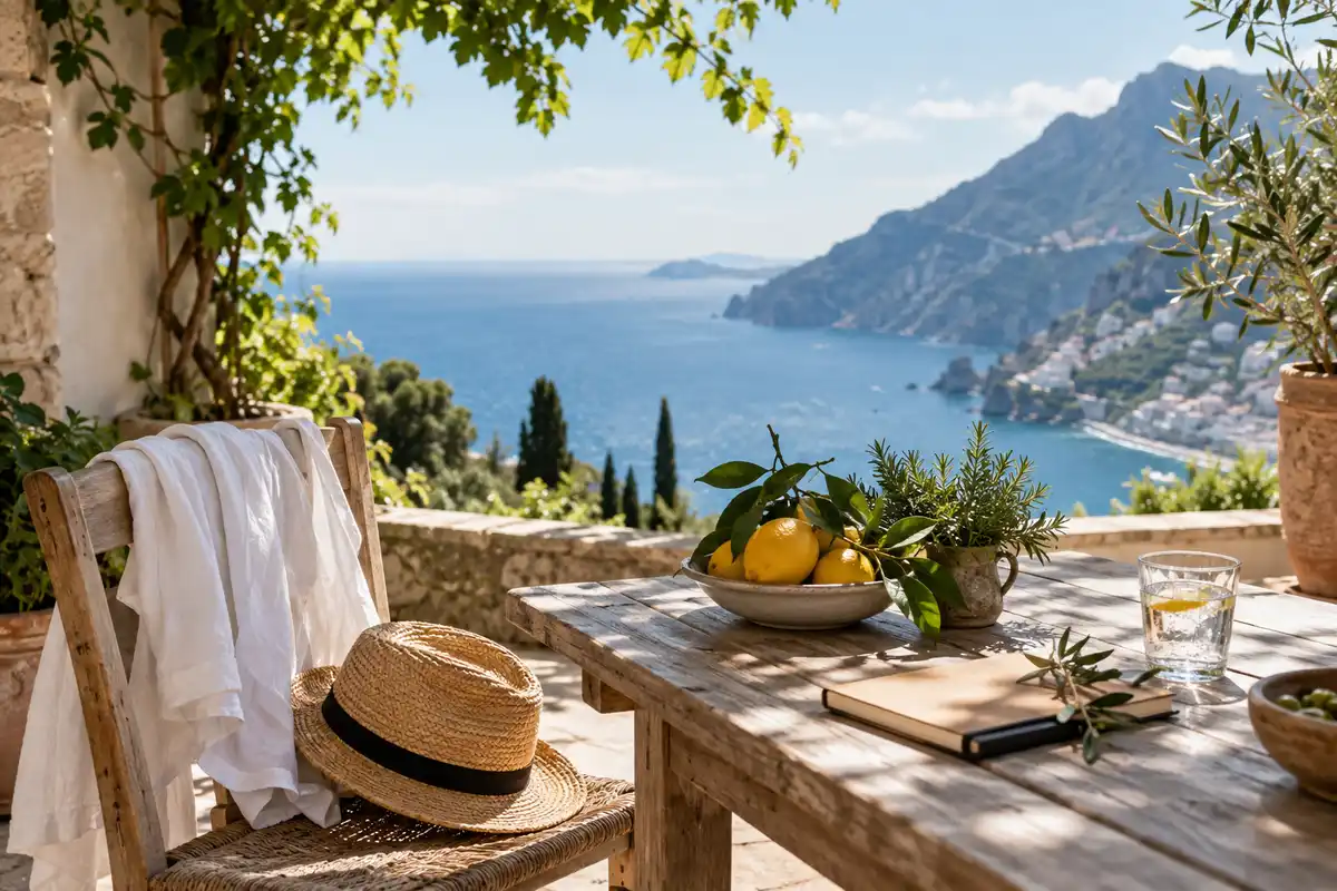 Ambiente mediterráneo luminoso para el perfume equivalente a Mandarino di Amalfi