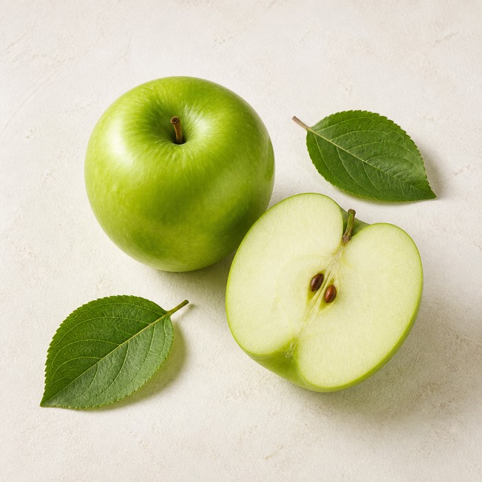 Manzana verde Granny Smith entera y cortada