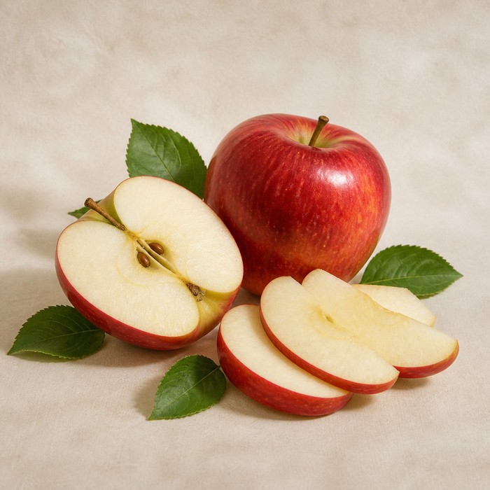 Manzana roja madura entera y cortada
