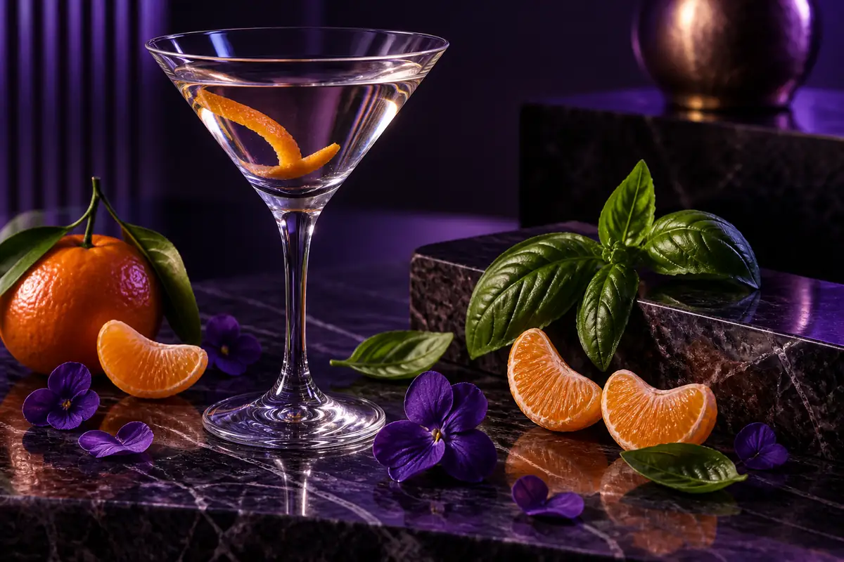 Martini mandarina y hojas de violeta de Halloween Man equivalente