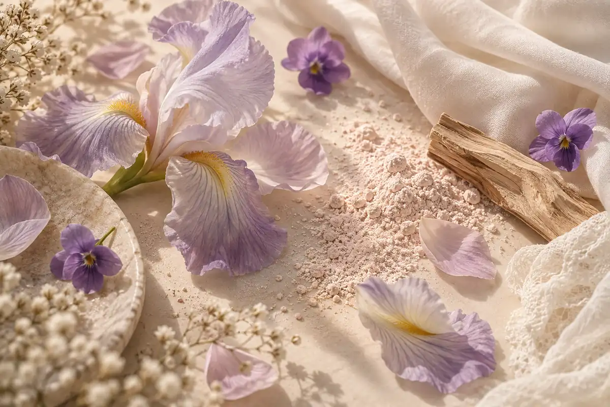 Mejores perfumes atalcados: 5 equivalencias 1 Iris, violetas, polvo cosmético y sándalo sobre tejidos claros