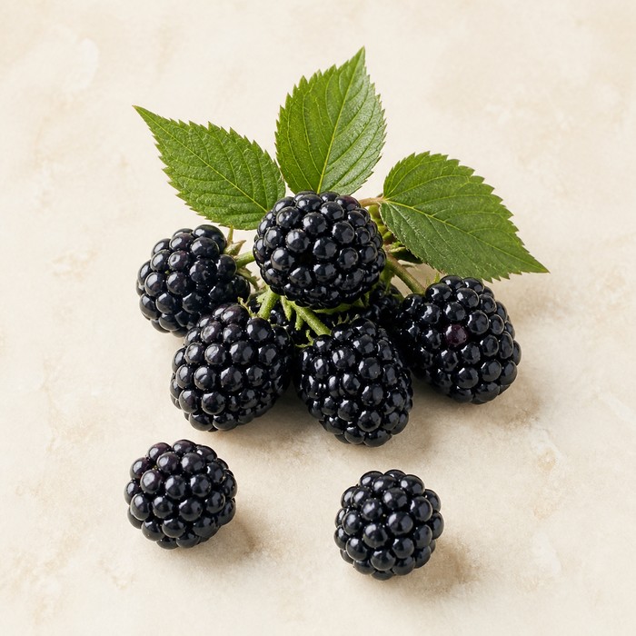 Moras azules maduras con hojas verdes